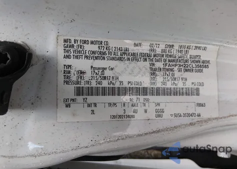 2012 Ford Focus Sel z USA, uszkodzony, nr VIN 1FAHP3H22CL358585